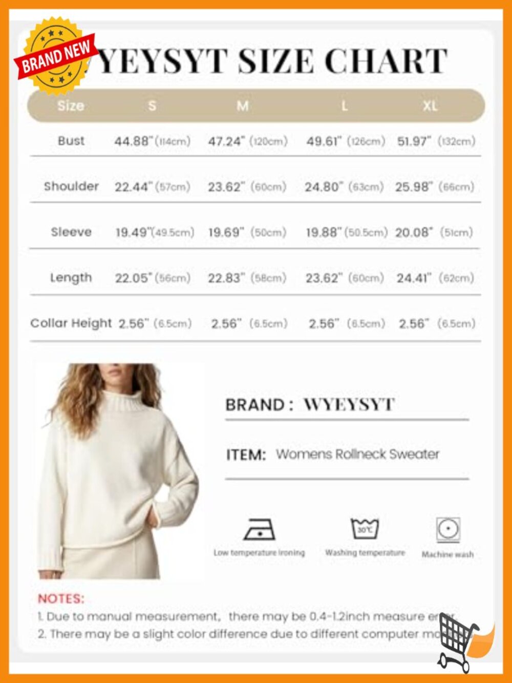 Chunky Cable Knit Rollneck Pullover Sweater Cotton Acrylic Beige Women's - Picture 6 of 6